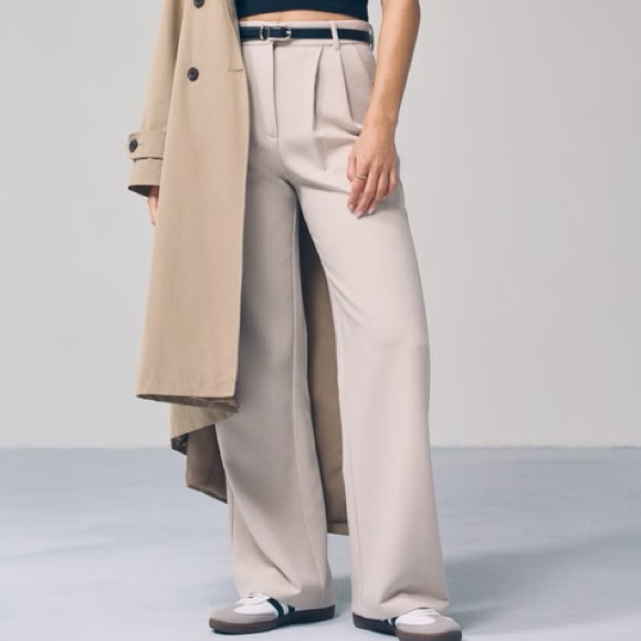 Nwt Abercrombie & Fitch Sloane Ultra High Rise Wide Leg Pant Light Taupe